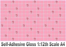 Dolls House Wallpaper Stick-on Self-Adhesive Gloss Pink Rose Tiles Landscape