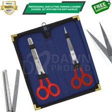 Supercut Hair Cutting Barber Shear Thinning Scissor Set With Red PVC German Gr