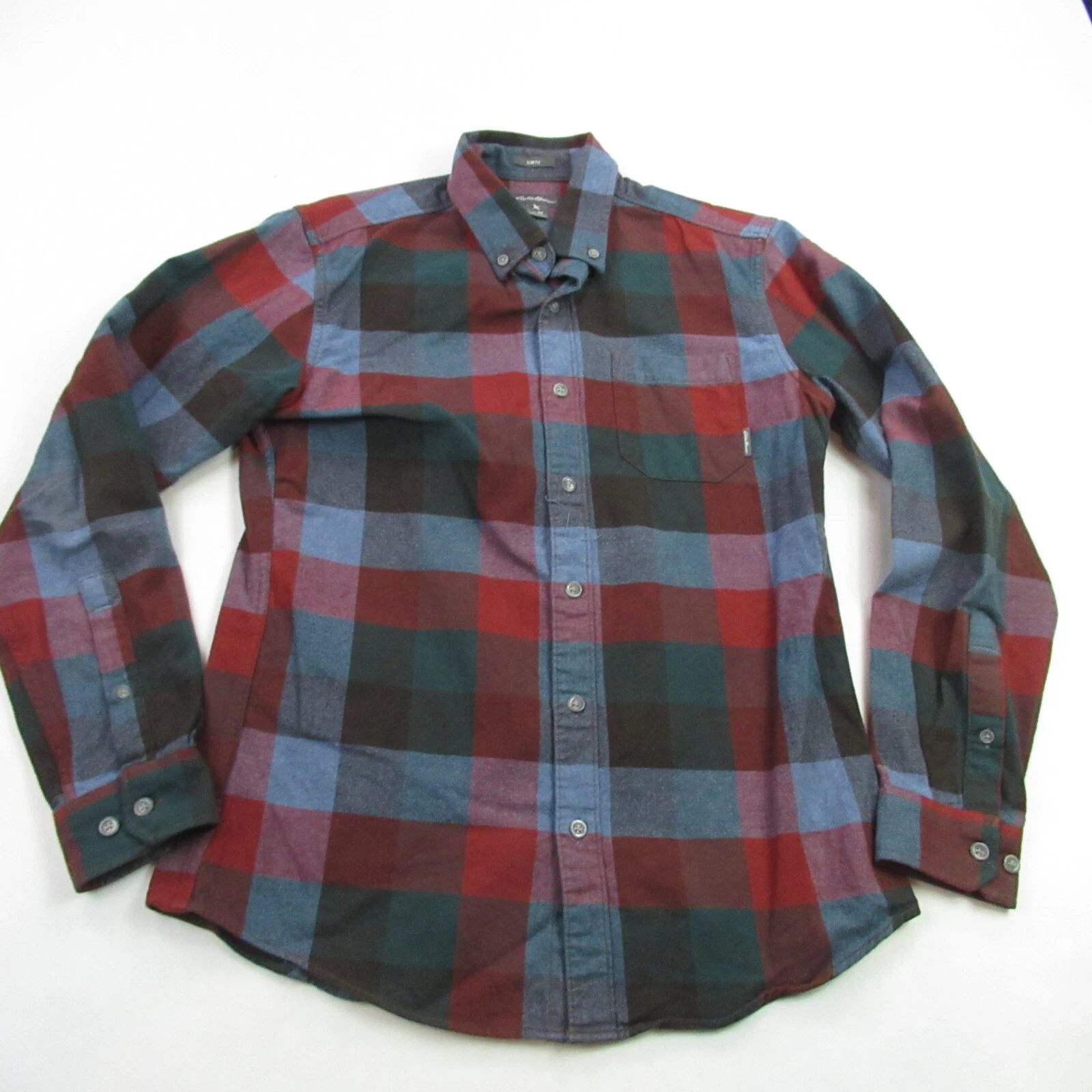 Eddie Bauer Shirt Mens Medium Long Sleeve Lightweight Plaid Button Front Slim