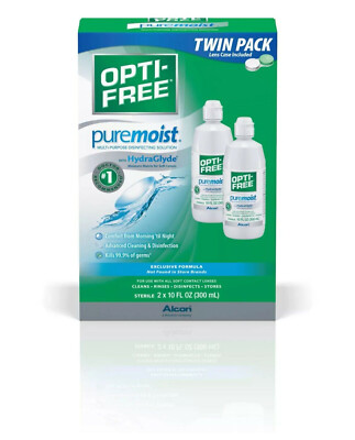 Opti-Free Pure Moist Contact Lens Solution Twin Pack, 2 x 10 oz EXP 08/31 2026