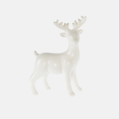 Deko-Rentier Hirsch Keramik weiß matt H 22cm L 17cm Winterdeko Weihnachten