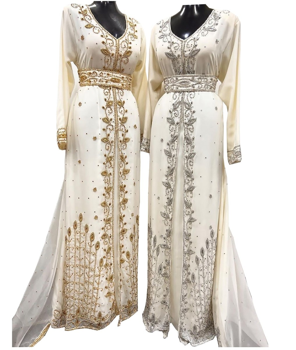 Sale!! Silver And Gold Zari Crystal Work Moroccan Dubai Kaftan