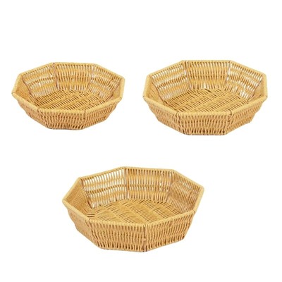 3pcs Rattan Basket for Desktop Organization Octagonal Shape Snacks Storage Plate