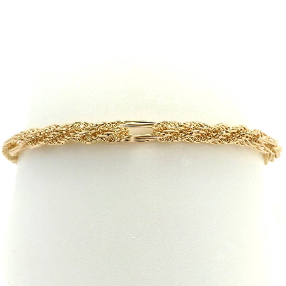 Brazalete de eslabones con clip de cuerda de seda de oro Eterna 14k 7 pulgadas 4 gr 4 mm nuevo Foto 3 de 4