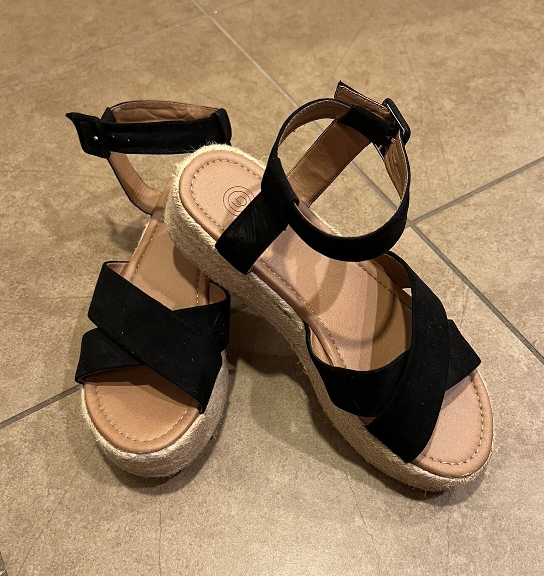 Urban Outfitters UO Espadrille Platform Sandals Black Faux Suede Size