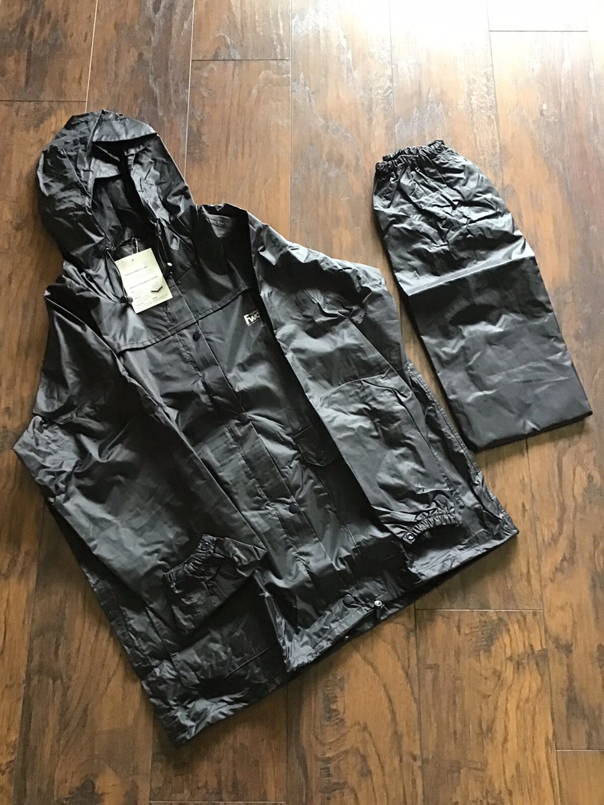 Foul Weather Gear FWG 2 Piece Black Rain Jacket w/Pants Size Medium NWT