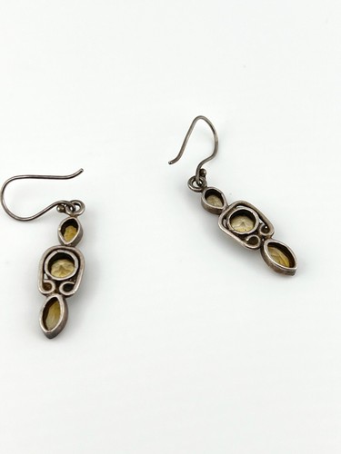 Vintage Silver Citrine Earrings 925 Sterling Triple Gemstone Dangle Pierced - Picture 14 of 18