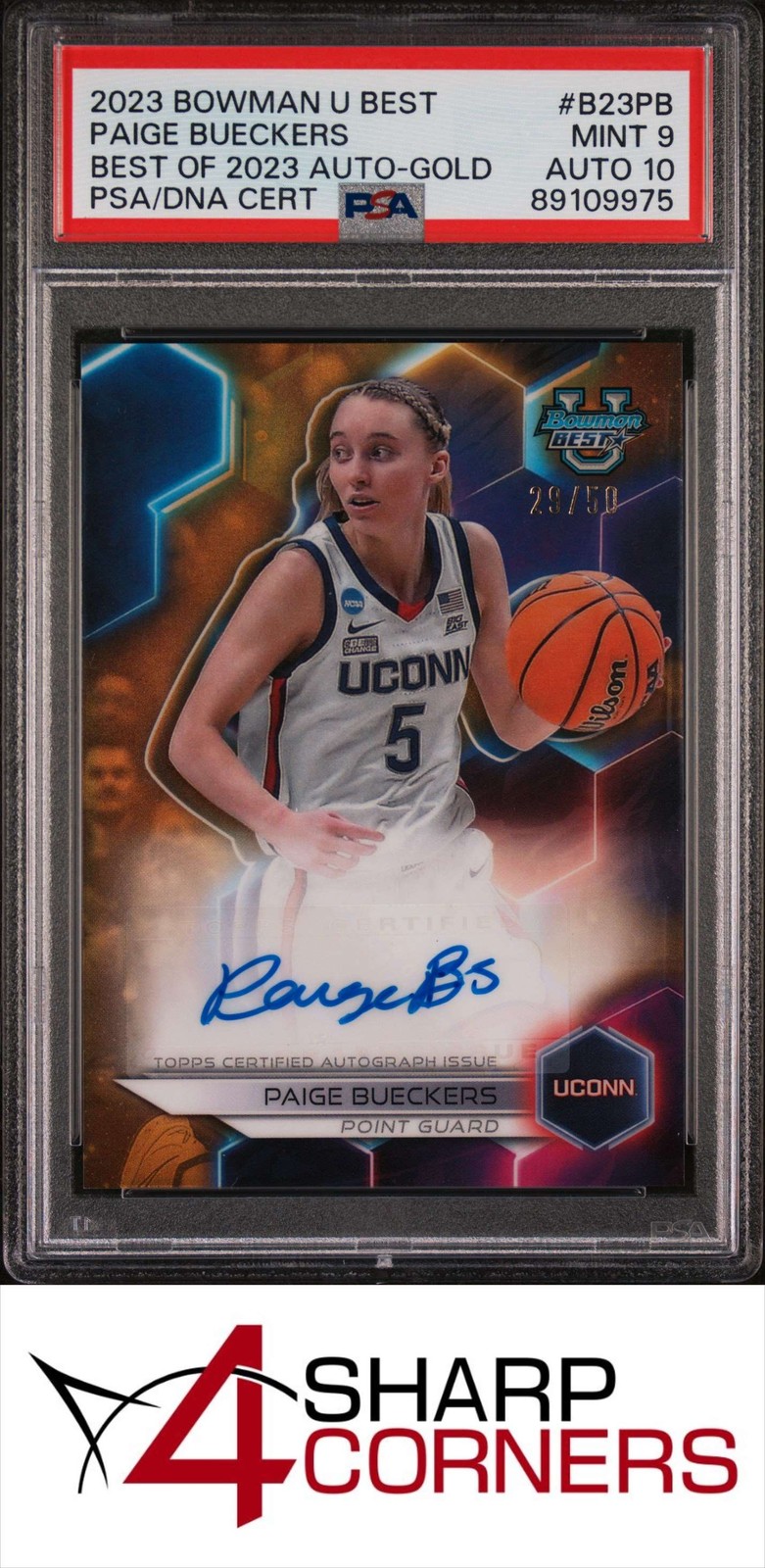 2023 BOWMAN U BEST AUTO GOLD REFRACTOR PAIGE BUECKERS RC #/50 PSA 9 DNA AUTO 10