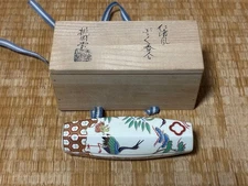 Ninsei Style Gold Crane Incense Container by Momokado with Box
