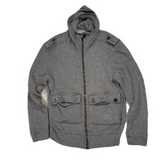 Mens Burberry London Gray Full Zip Military Sweatshirt Size XL