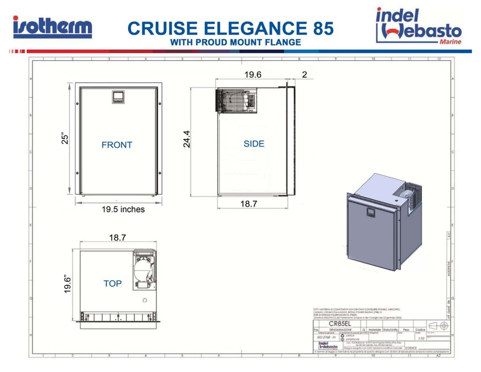 ISOTHERM Marine Refrigerator Cruise 85 Elegance Black 3 Cubic Ft AC/DC ...