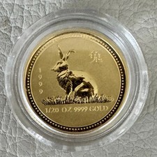 NEW RARE 1999P Australia $5 BU 1/20 Oz. Gold Lunar Series 1 “YEAR OF THE RABBIT”