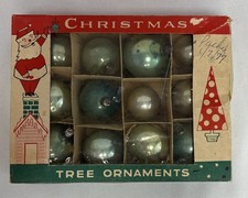 Vintage 1960s Fantasia Brand Blue Green Glass Christmas Tree Ornaments 12 Poland
