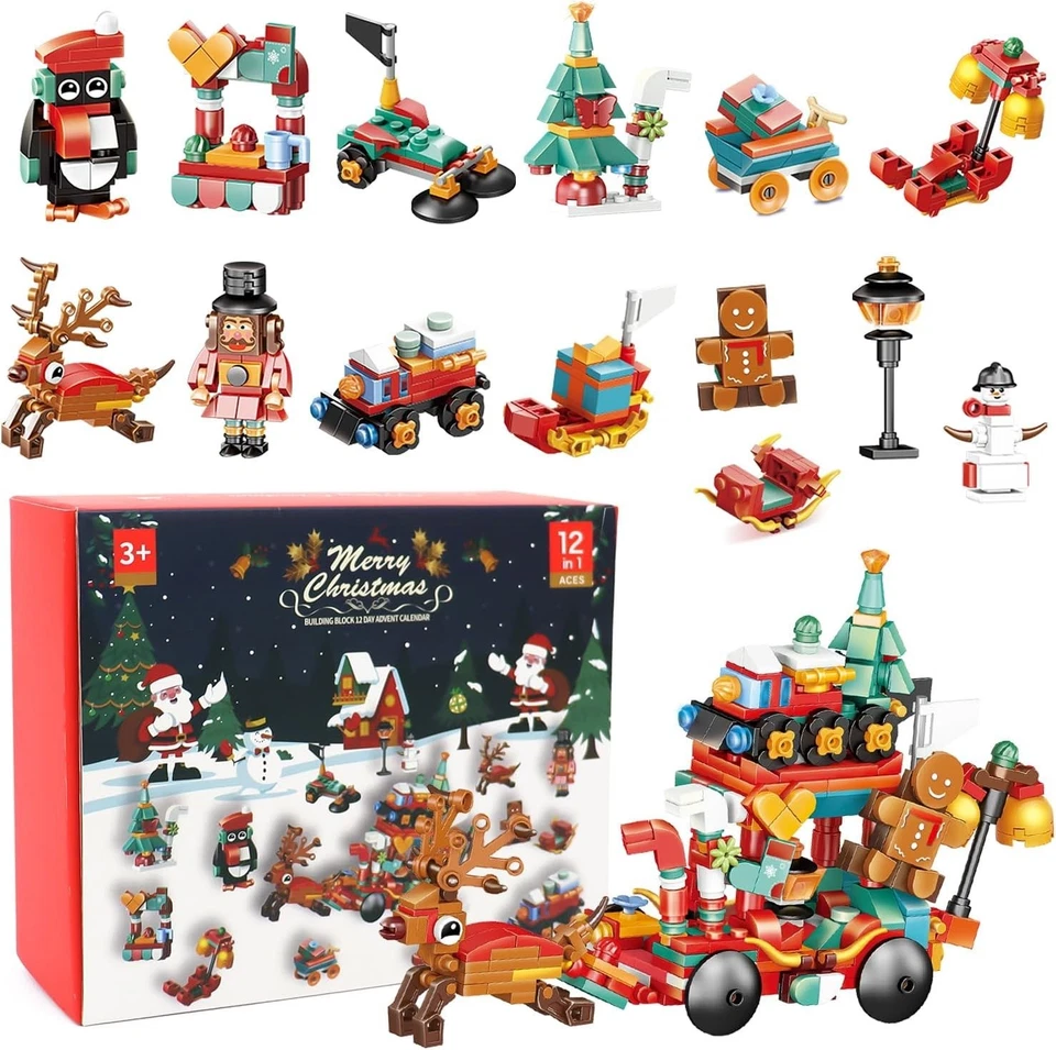 Christmas Advent Calendar 12-in-1 Building Blocks Kids Toys Holiday Gift - Image 3 of 4