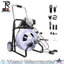 100FT x 1/2" Electric Drain Auger Cleaner Snake Sewer Machine w/ 8 Cutter Heads