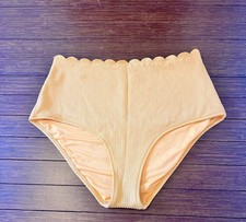 NWT Aerie Womens Yellow Waffle Scalloped High Waisted Bikini Bottom size Medium