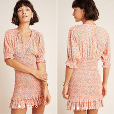Anthropologie Faithfull Margherita Smocked Mini Dress Pink Floral $130 6