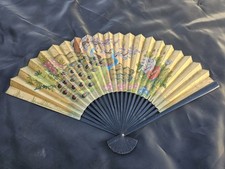 HUGE 65" X 39" Vintage Hand Painted Japanese Peacock Decorative Wall Folding Fan