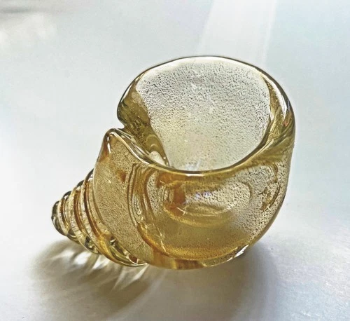 Vintage SEGUSO Murano ART GLASS Gold CONCH SHELL Seashell Bowl Vase