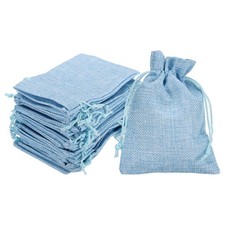 25 x Burlap Gift Bags Drawstring 4"x6" Linen Sacks Pouches for Wedding Blue
