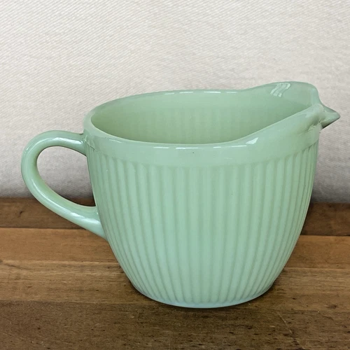 Vintage Fire King Jadeite Ribbed Creamer Jane Ray Green Milk Glass Jadite