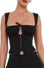 NEW HOUSE OF CB Pinstripe Corset Mistress Rocks TOP SIZE M BLACK NORDSTROM