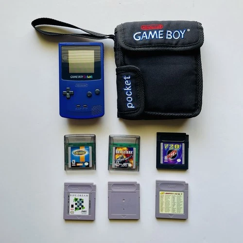 Nintendo: Game Boy Color Grape Bundle W/ 6 Games & Travel Case Cleaned & Tested
