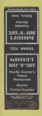Matchbook Cover - DeBaggio's Busy B Cafe Eldora IA OWRN