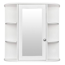 Bathroom Wall Mounted Medicine Cabinet 6 Shelves Single Door Mirror White Finish