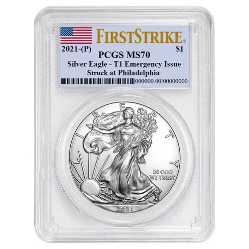 2021 (P) $1 American Silver Eagle PCGS MS70 Emergency Issue FS Flag Label
