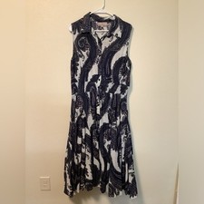 Laurie Felt Navy White Paisley Sleeveless Smocked Waist Shirt Dress XL