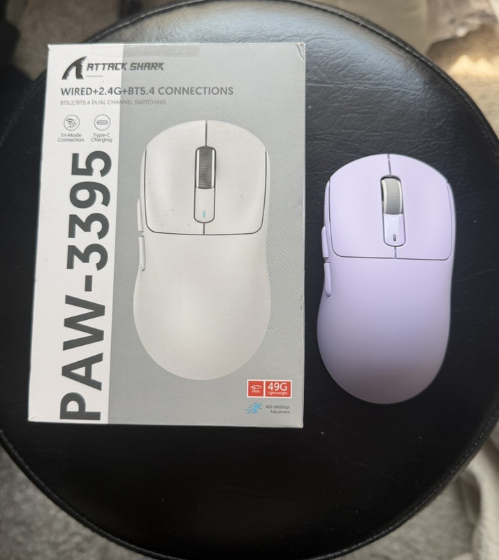 Attack Shark PAW-3395 Tri-Mode Wireless Gaming Mouse Purple 6-Button