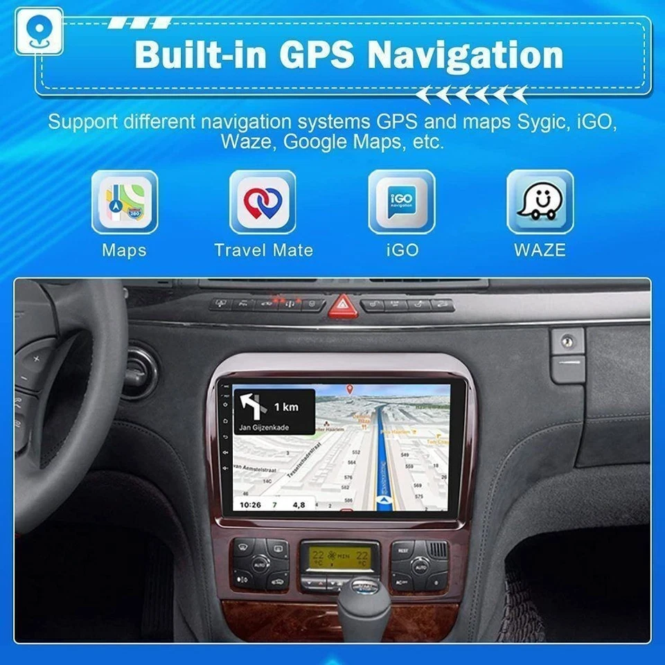 Rádio estéreo veicular 1G+32G Android 13 para Mercedes-Benz Classe S W220 GPS navegação WIFI - Imagem 3 de 4