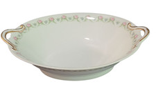 Vintage Haviland Limoges Oval Handle Serving Bowl Hand Painted Pink Roses