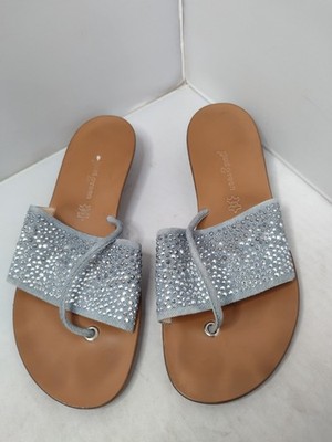 PAUL GREEN Pixie $375 Studded Nubuck Slides Thong Sandals 7.5 Sparkly A23