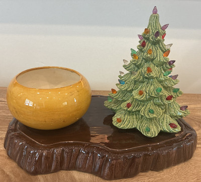 Rare 70's Vintage Mike's Mold Christmas Tree Log Base with Candy Dish