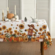 Horaldaily Fall Tablecloth 60 104 Inch Rectangular, Scarecrow Pumpkin Sunflow...
