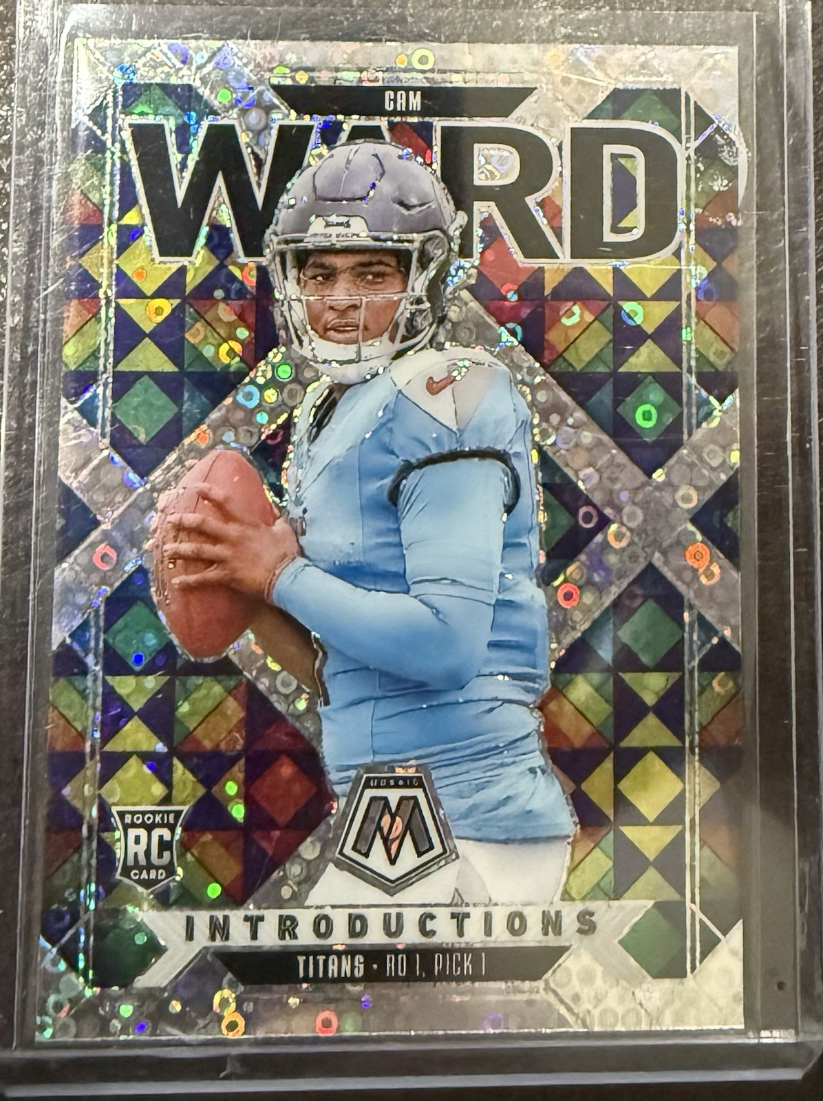 2025 Panini Mosaic No Huddle #6 Cam Ward RC Introductions Silver Disco Prizm