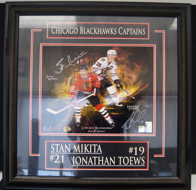 STAN MIKITA & JONATHAN TOEWS Dual Signed 11x14 Framed Blackhawks PSA/DNA LOA