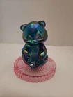 Fenton Teal Iridized Glass Sitting Bear