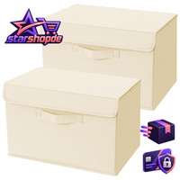 Aufbewahrungsboxen Mit Deckel Beige 38 X 25 X 25 Cm 2Er Set FüR Ordnung