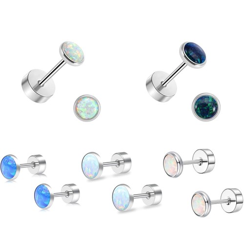 A Pair 316L STAINLESS STEEL SCREW BACK Opal Round Ball Stud EARRINGS 4mm H11