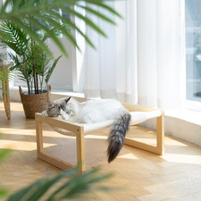 21" Lx 16" W Elevated Wooden Pet Hammock Indoor Cat Bed Small Kitty with Padded