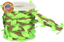 Natural Jute Twine with Green Leaf Ribbon   33Ft Decorative Vine Rope for Garden