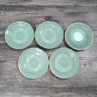 Anchor Hocking Fire King Jadeite Jane Ray 6" Saucers Set 5 MCM VTG Glass Plates