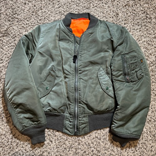 VINTAGE Alpha Industries Jacket Mens Small Green MA-1 Reversible Bomber 70s 80s