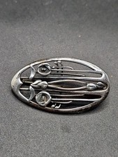 Malcolm Gray Ortak Scottish Sterling Silver Art Nouveau Celtic Brooch 3.5cm 4.8g