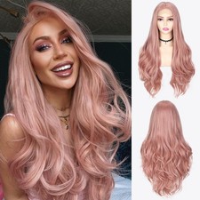 13x3 Lace Front Wigs 28 Inches Pink Body Wave Long Glueless Lace Frontal Wigs