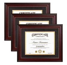8.5x11 Diploma Frame with Black Over Gold Mat or Display 11x14 Document Witho...