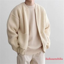 Mens Sweater Coat Winter Warm Cardigan Long Sleeve Jacket Coat Outwear